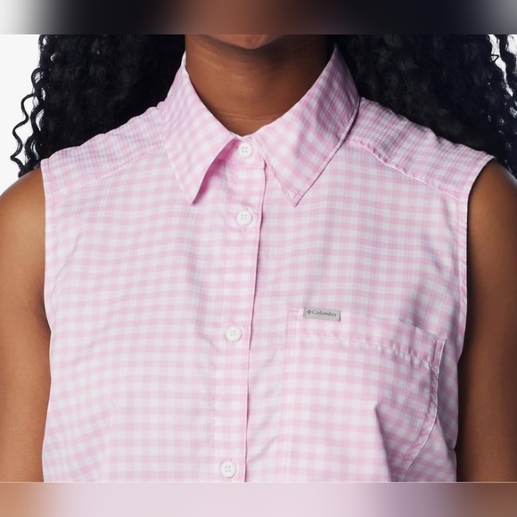 COLUMBIA Anytime Lite Sleeveless Shirt - Pink Gingham - Size S (NWT) - Picture 4 of 16